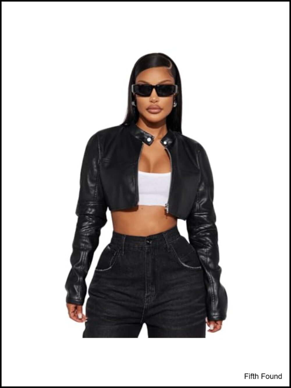 Faux Leather Cropped Moto Jacket Women's Zip Slim Fit Biker Coat